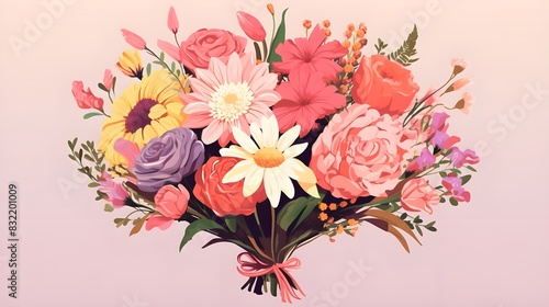 A bouquet of flowers, including roses and leaves, is tied with a red ribbon.
flower, rose, bouquet, pink, nature, roses, flowers, blossom, bloom, love, beauty, gift, floral, valentine, spring, plant, 