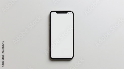 A smartphone with a blank screen set against a clean white background, highlighting simplicity and modernity