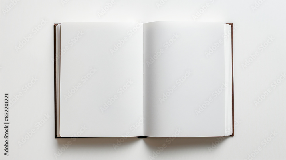 A sleek notepad centered on a white background, with ample space for text surrounding it A sleek notepad centered on a white background, with ample space for text surrounding it