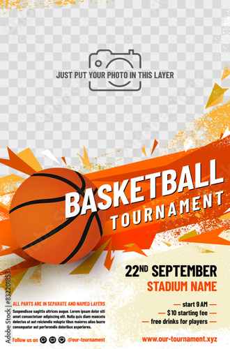 Basketball tournament poster template with ball