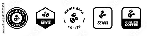 Whole Bean Coffee. Vector signs for product packaging label.