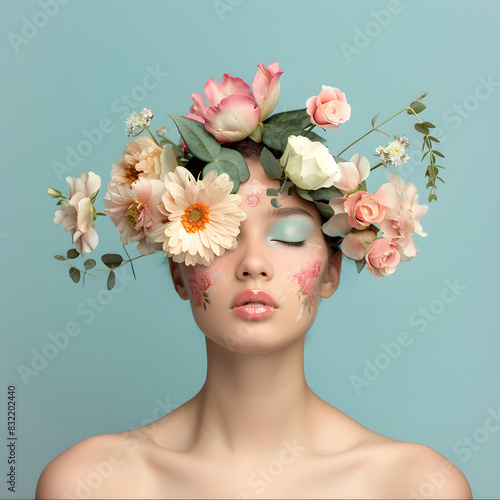 A Woman Portrait with Flowers on her Hair