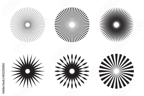 Sunburst icon set. Abstract sunburst icons. Radial sunset beams, fireworks vector . Collection of sunray vector.