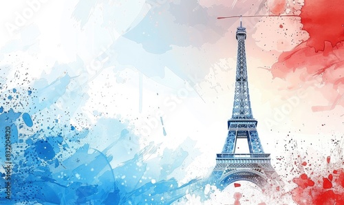 summer banner with Eiffel tower elements with background and copy space