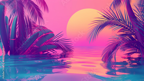 Tropical sunset with trees, Trees on the beach, Silhouette Tropical Palm Trees At Sunset , a tropical sunset with colorful palm trees and clouds, vector illustration.