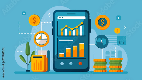 Smartphone screen displaying a financial app with charts and balances, showing financial data.