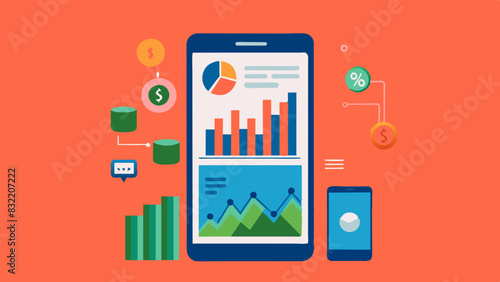 Smartphone screen displaying a financial app with charts and balances, showing financial data.