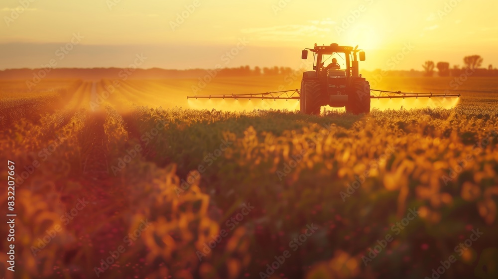 Fototapeta premium Sustainability farming and eco friendly farming shown when a tractor working on the field