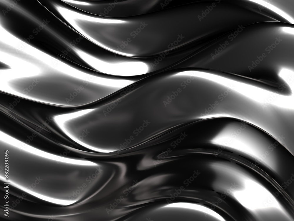 Fototapeta premium Abstract grey metallic wavy aluminium background. Wavy silver design