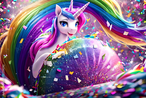 mermaid birthday Rainbow unicorn background glitter color pony little confetti party princess girl fun invite glistering col