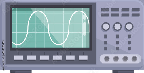 Modern digital oscilloscope vector illustration for electronics signal analysis and measurement equipment in science and engineering laboratory with flat design technology