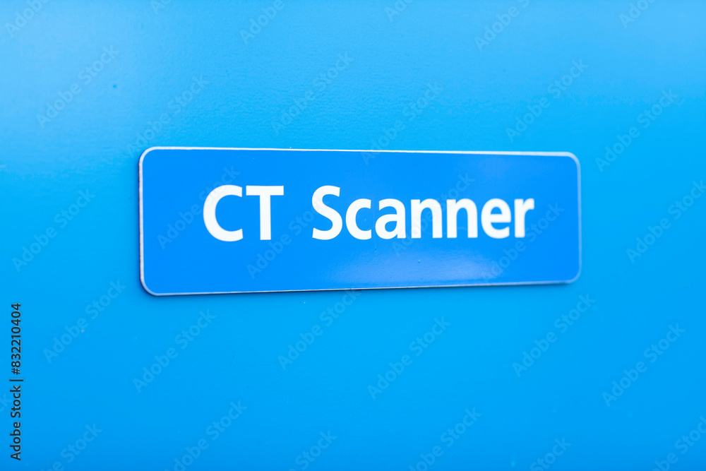 Blue CT Scanner sign on a wall, medical practice UK Blue CT Scanner sign on a wall, medical practice UK