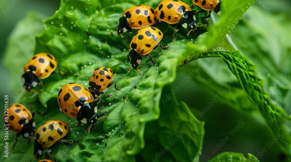 Beneficial insects released in crops for biological pest control, reducing reliance on chemical pesticides and promoting eco-friendly farming practices. --ar 16:9 --style raw