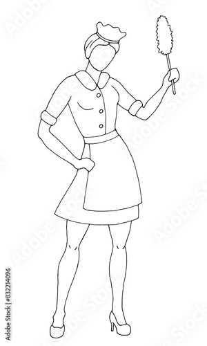 Housemaid graphic black white isolated sketch illustration vector