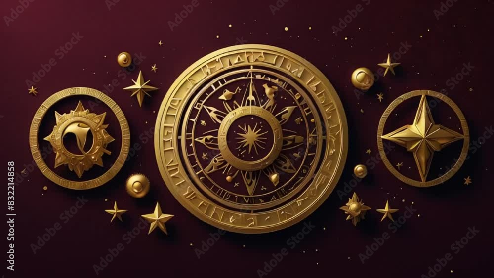 Astrological wheel golden on dark background Astrological wheel golden on dark background
