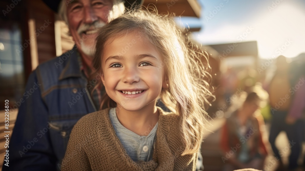 Fototapeta premium Happy girl visiting grandparents.