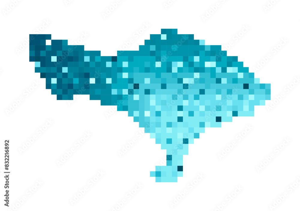 Vector isolated geometric illustration with simple icy blue shape of Bali, Indonesia map. Pixel art style for NFT template. Dotted logo with gradient texture for design on white background Vector isolated geometric illustration with simple icy blue shape of Bali, Indonesia map. Pixel art style for NFT template. Dotted logo with gradient texture for design on white background