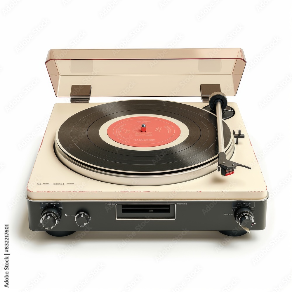 Fototapeta premium Retro styled turntable record player with dust cover