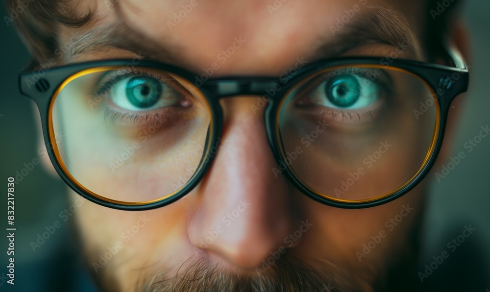 Man with glasses making an intense face Man with glasses making an intense face