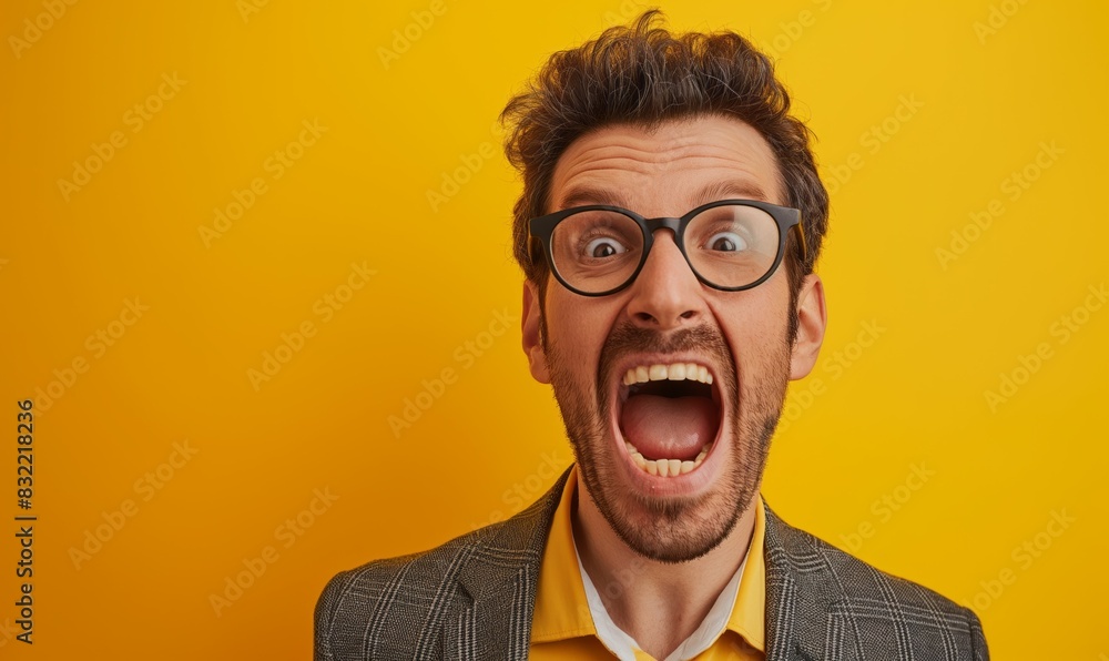 Surprised Man with Glasses Expressing Shock and Awe Surprised Man with Glasses Expressing Shock and Awe