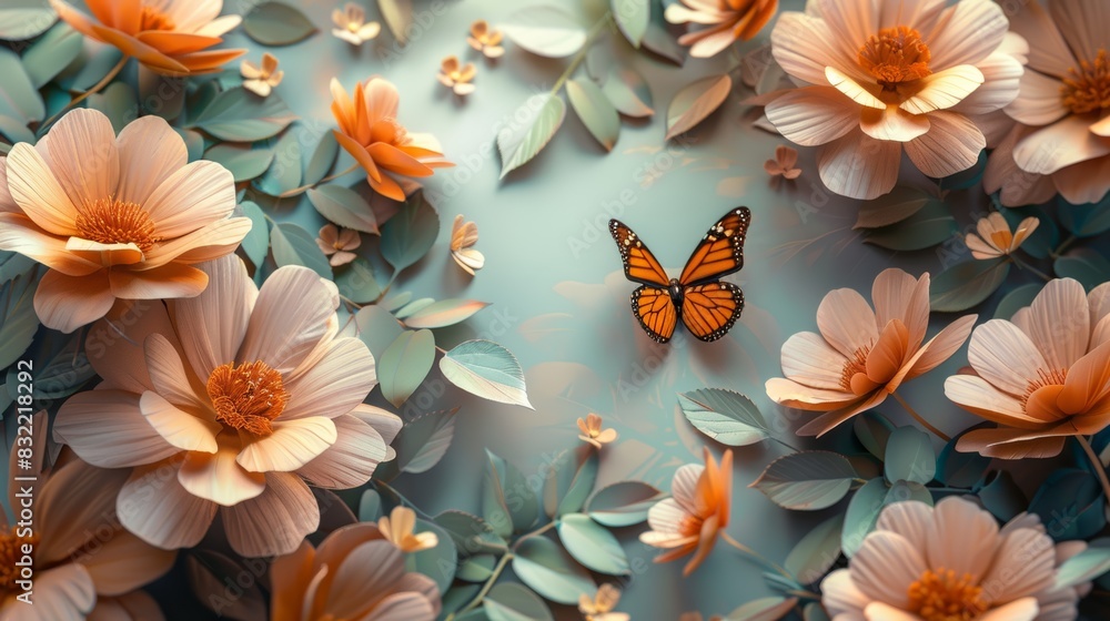 Beautiful butterfly resting in a pastel flower garden. Captivating nature scene with vibrant flowers and a delicate butterfly. Beautiful butterfly resting in a pastel flower garden. Captivating nature scene with vibrant flowers and a delicate butterfly.