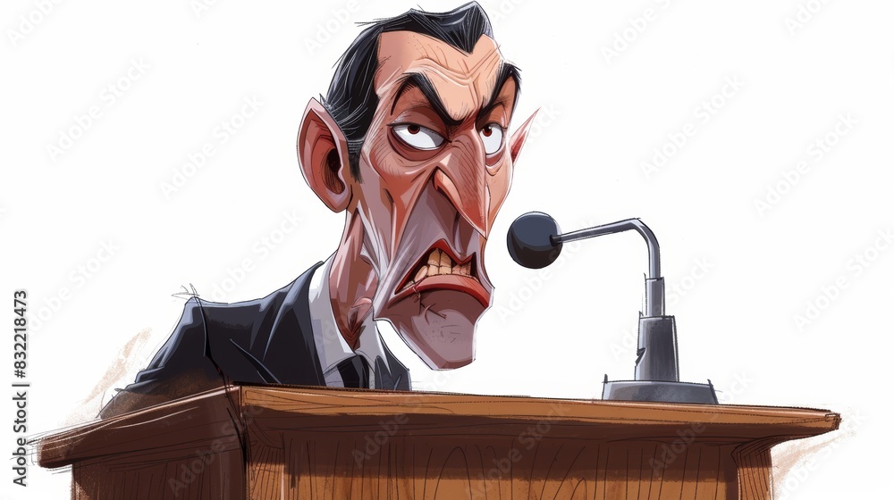 Cartoon villain on the witness stand, isolated white background, high ...