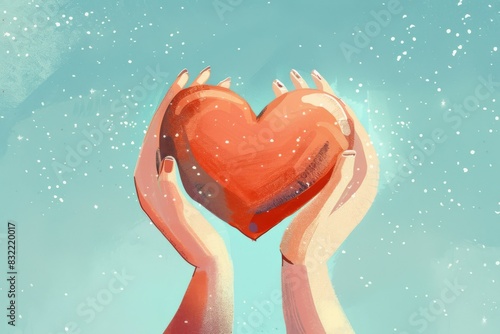 Glowing Heart: Illustration of Hands Passing a Heart