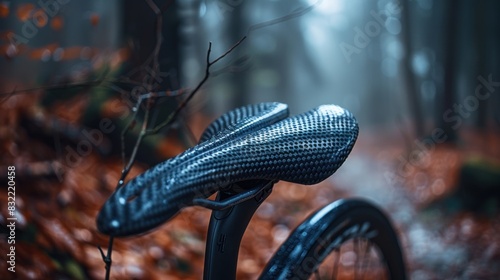 Matte black bike saddle with dark carbon fiber frame