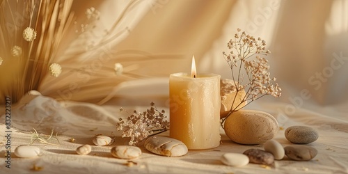 Tranquil Candle Still Life with Dry Flowers