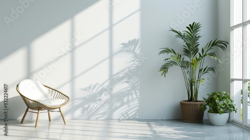 Living room, day light from window, copy space for zoom background, minimalistic, luxury, modern. AI generative illustration