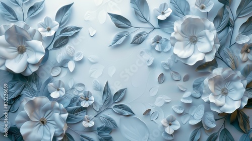 Wallpaper Mural Elegant blue and white floral paper art composition with delicate flowers and leaves on a soft background. Torontodigital.ca