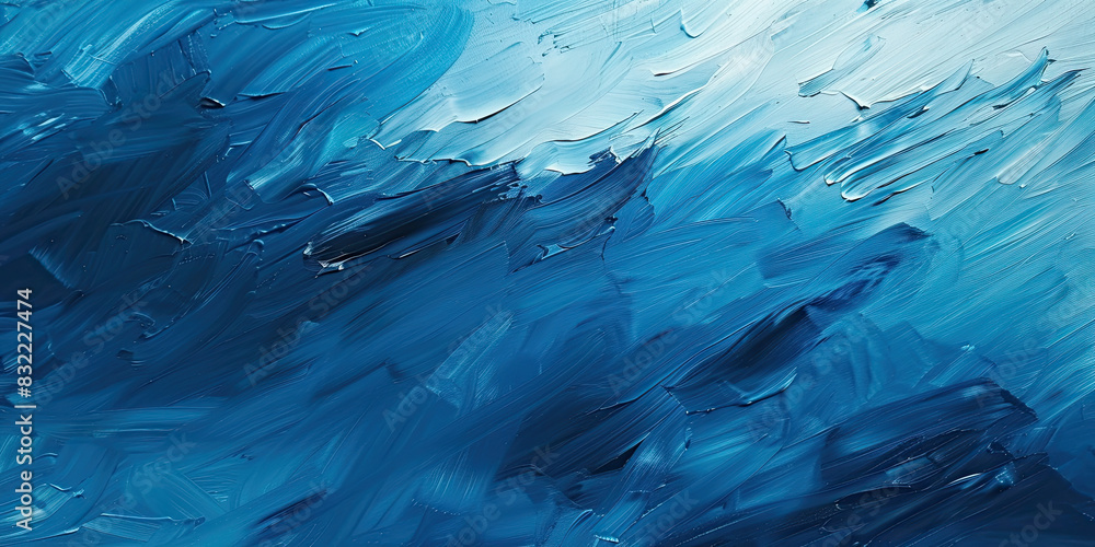 Oil paint strokes blue on wide canvas textured background decorating art painting illustration, generated ai Oil paint strokes blue on wide canvas textured background decorating art painting illustration, generated ai