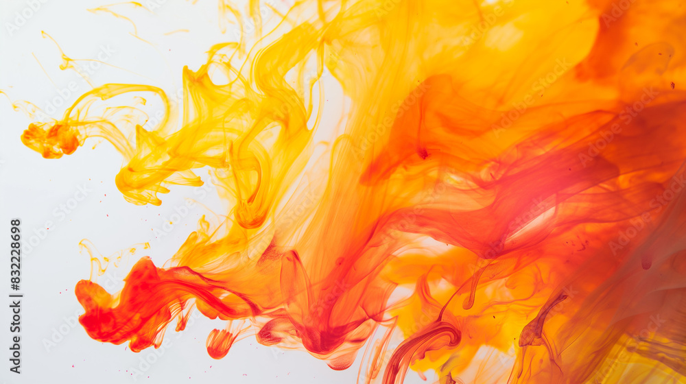 Abstract vivid background. Photo of Ink in water. Colorful smoke. Orange smooth paint stains. Backdrop with space for text. Eye-catching background for social media and printing design. Abstract vivid background. Photo of Ink in water. Colorful smoke. Orange smooth paint stains. Backdrop with space for text. Eye-catching background for social media and printing design.