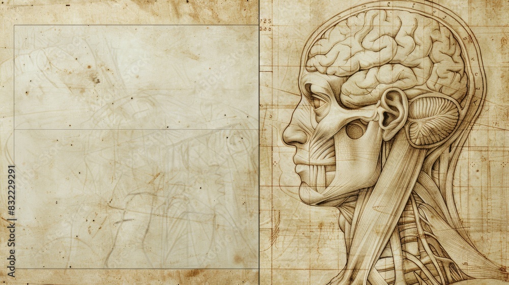 Vintage Anatomical Illustration of Human Head and Brain Stock ...