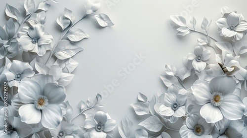 Elegant white floral arrangement on a light background, perfect for invitations, wedding designs, or artistic projects. photo