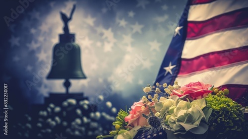 Patriotic American Symbols with Flag and Liberty Bell Decor