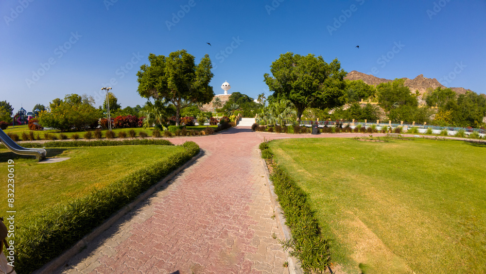 Photography of public park and footpath in Oman, Muscat during spring day Photography of public park and footpath in Oman, Muscat during spring day