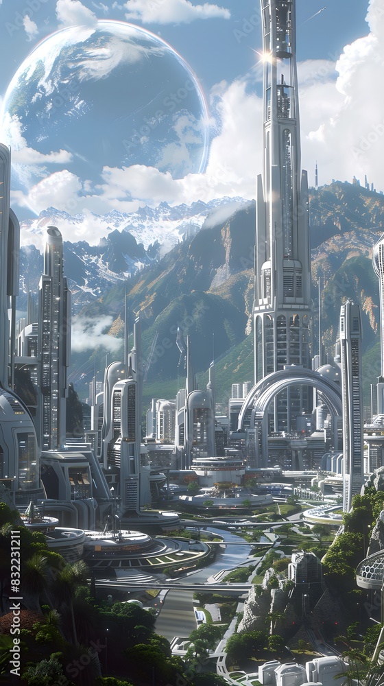 A futuristic city inspired by architectural styles from science fiction movies