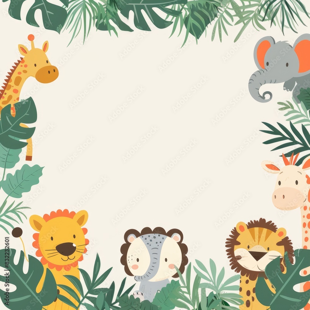 Adorable Safari Animals Cartoon Illustration for Children's Decor Adorable Safari Animals Cartoon Illustration for Children's Decor