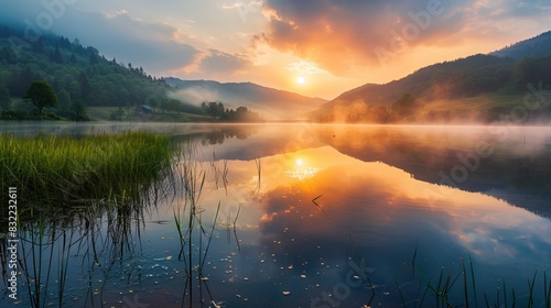Misty Summer Sunrise Over Lacu Rosu Lake in Harghita County, Romania - Dramatic Morning Scene