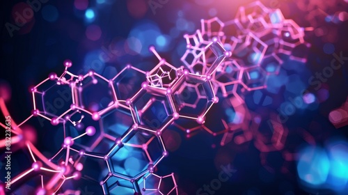 Abstract image of a molecular structure with vibrant neon colors, representing scientific innovation and advanced research in biotechnology. photo