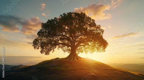 Depict the patience of long-term investing with an image of a majestic oak tree growing steadily over time, symbolizing the power of compound interest --ar 16:9 --style raw © songwut