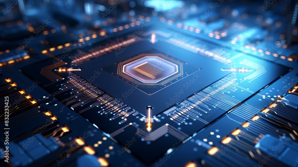 Quantum computing technology: close-up of optical cpu processing light signals with glowing qubits and laser rays transmitting digital data in a processor, abstract tech background
Quantum computing technology: close-up of optical cpu processing light signals with glowing qubits and laser rays transmitting digital data in a processor, abstract tech background