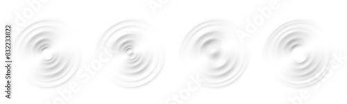 Realistic water ripple. Drop or sound wave splash effects. Round wave surfaces on transparent background