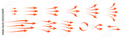 Set of red arrows showing warm air heater direction. Isolated on transparent background element