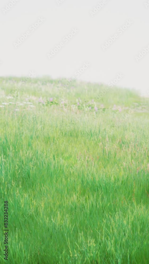 A tranquil green meadow, with lush grass and wildflowers, basks in soft daylight. A tranquil green meadow, with lush grass and wildflowers, basks in soft daylight.