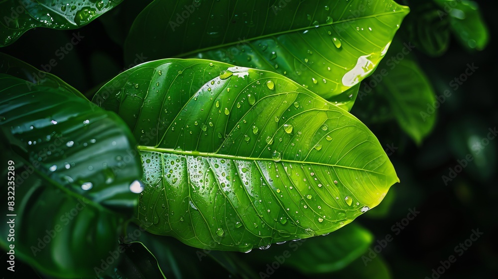 Fototapeta premium Green Leaf with Detailed Texture on Nature Background