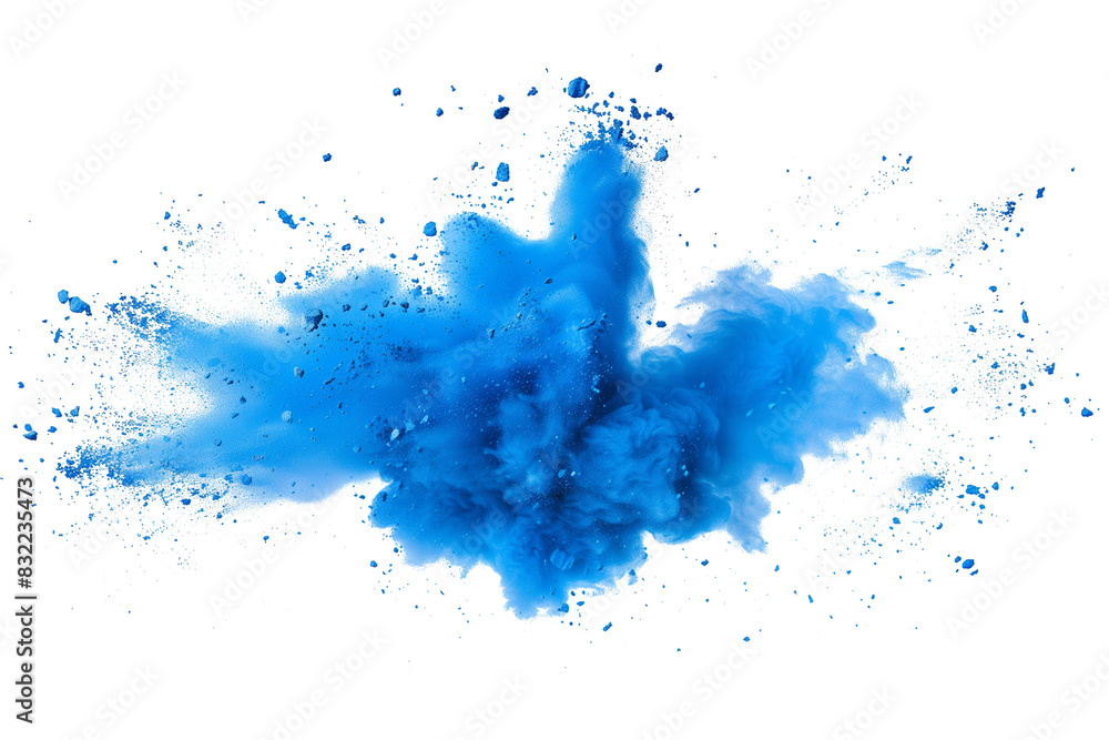 blue powder explosion effect isolated or on white background blue powder explosion effect isolated or on white background