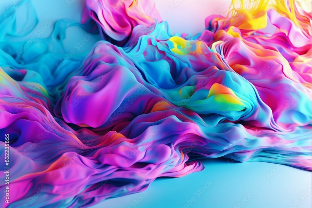 The image shows vibrant, flowing waves resembling colorful silk fabric textures