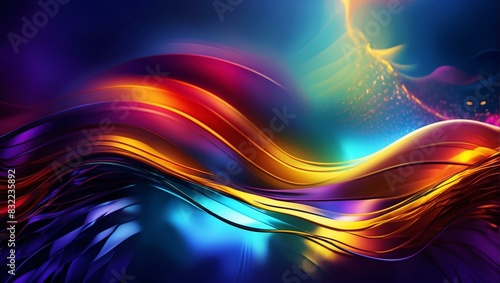 This dynamic background features flowing waves of color in a rainbow spectrum on a dark backdrop
